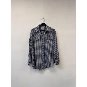 Vintage Rockmount Ranch Wear Shirt Mens Large Blue Check Western Pearl Snap 60s
